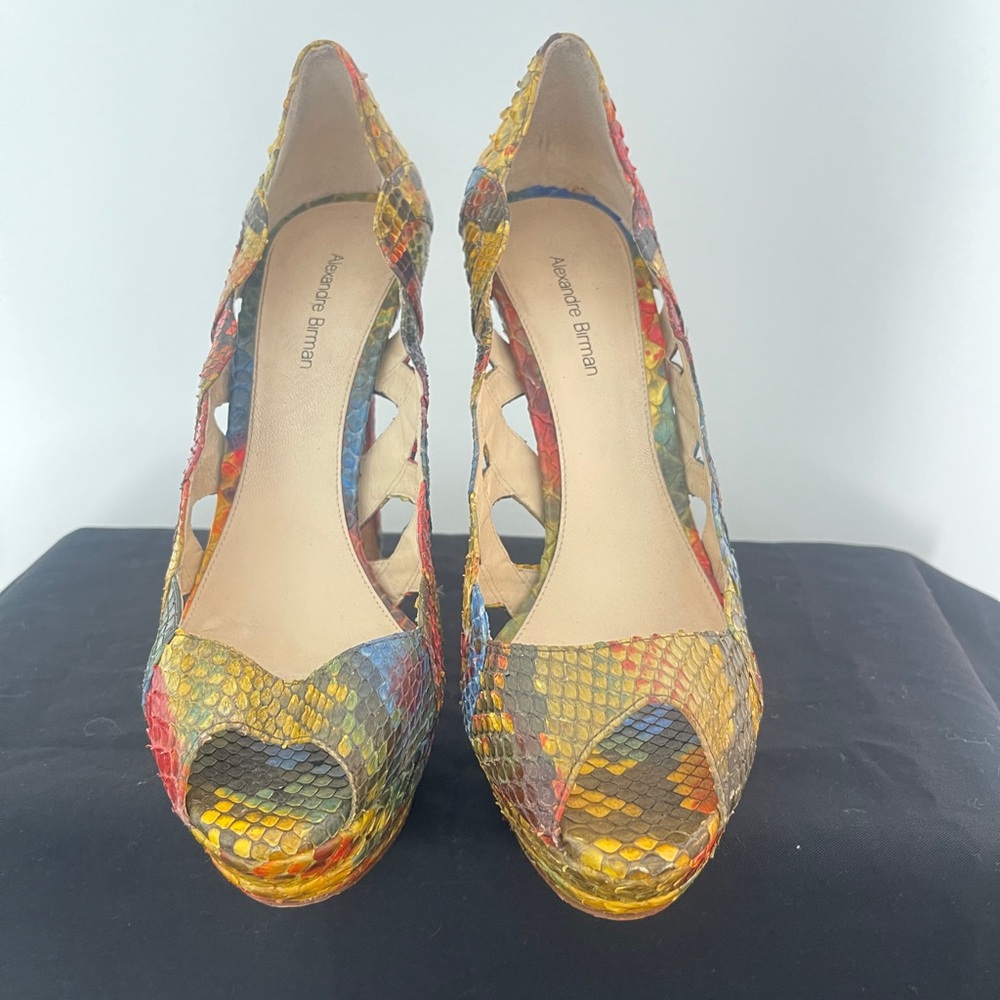 Alexandre Birman Multi Color Python Peeptoe Platf… - image 4